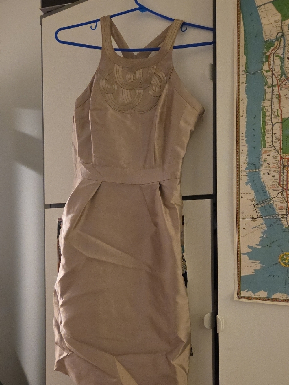 Stylish Structured Sleeveless Beige Halter Sheath Dress